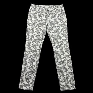 Maurices Women's Size L Floral Rose Print Skinny‎ Jeans Pants White Gray Stretch